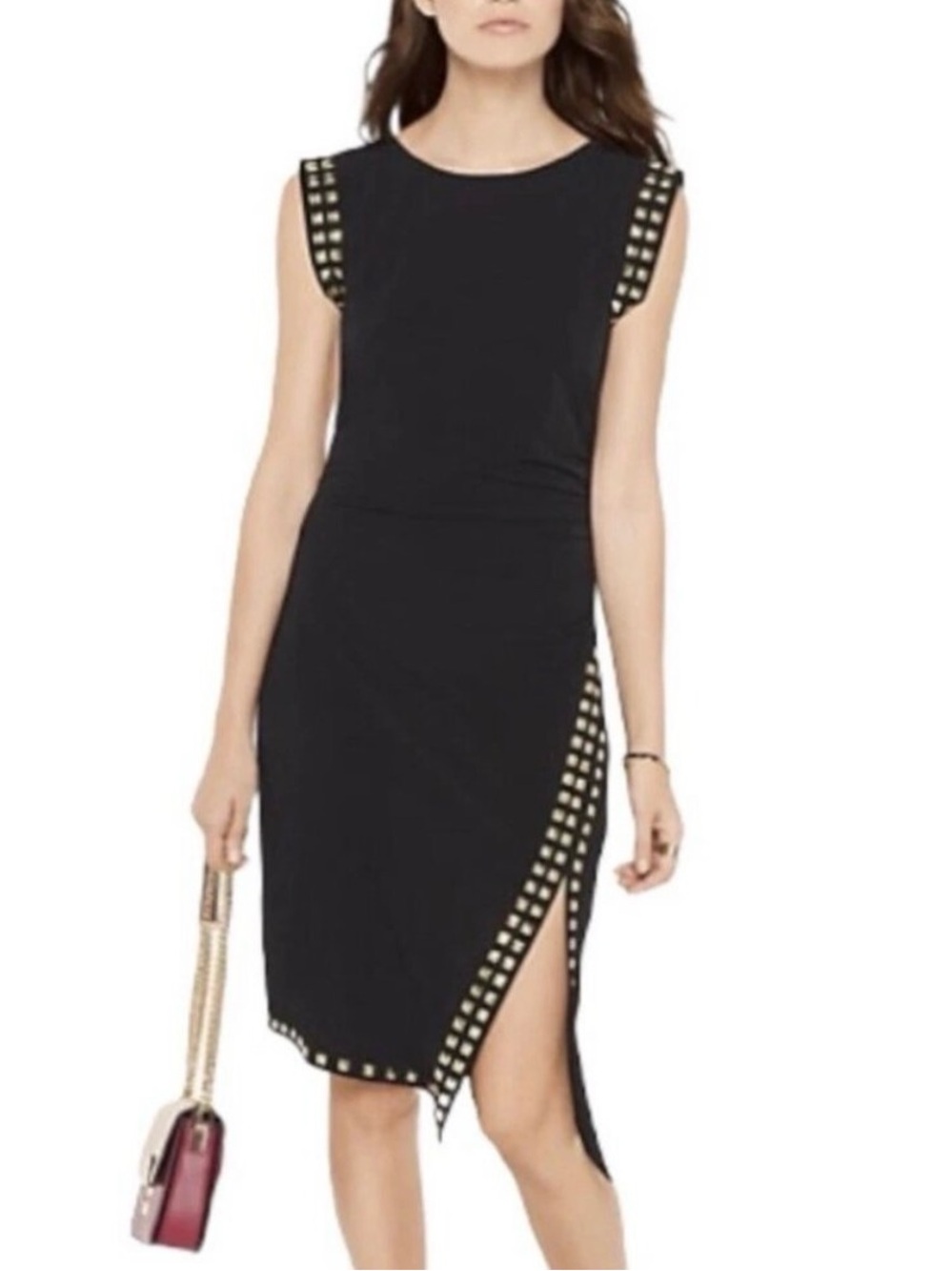 Joseph Ribkoff  Black Studded
Sleeveless Ruched Side Slit
Sheath Dress - Picture 5 of 5